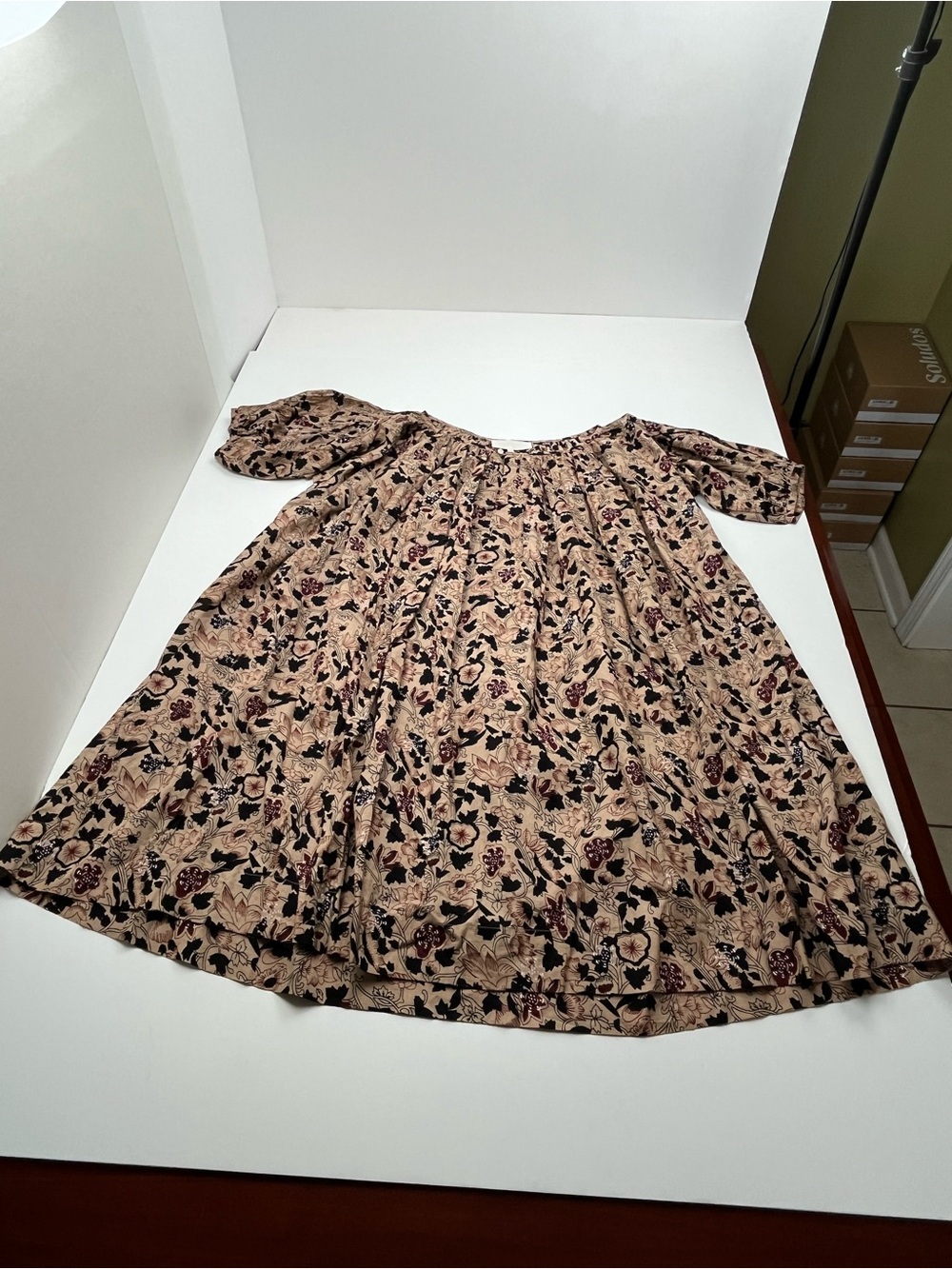 The Great. Sleep Dress 100% Cotton Size 0 Beige Black Timber Floral Loose
